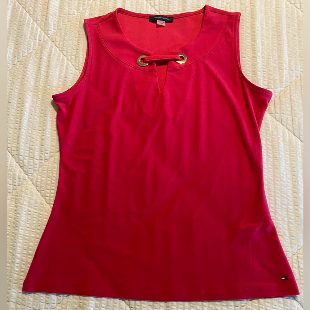 Tommy Hilfiger Hot Pink Womens Sleeveless Top Blouse Unique Neckline Size Large - Picture 3 of 10
